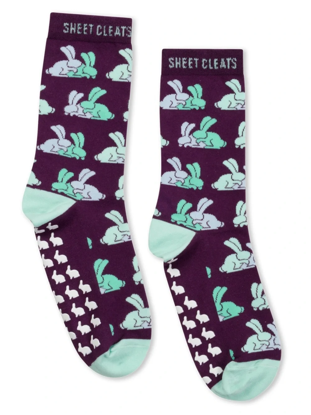 Sheet Cleats Matt Ripe Socks with white and teal bunny patter